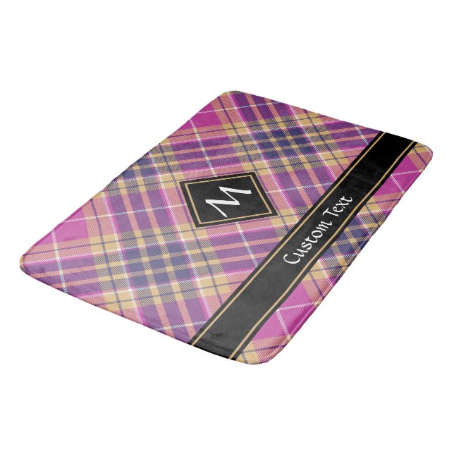 Pink, Gold and Blue Tartan Bath Mat (Angled)