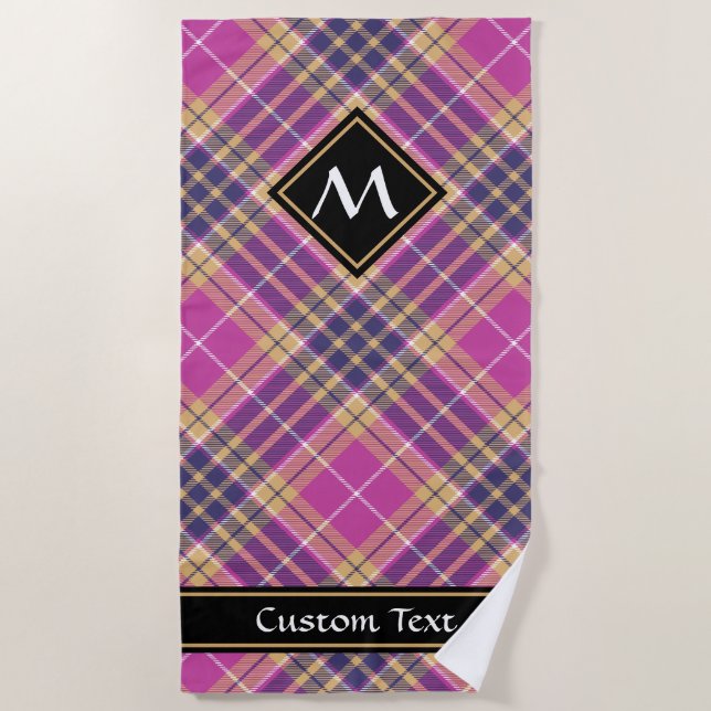 Pink, Gold and Blue Tartan Beach Towel (Front)