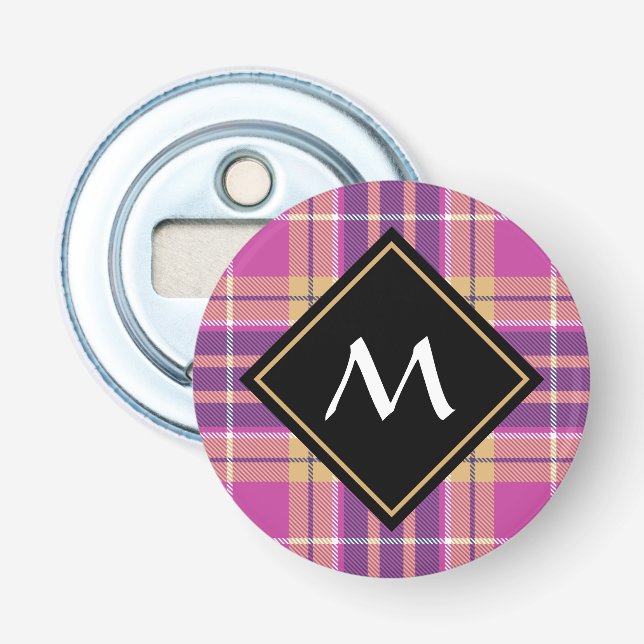 Pink, Gold and Blue Tartan Bottle Opener (Front)