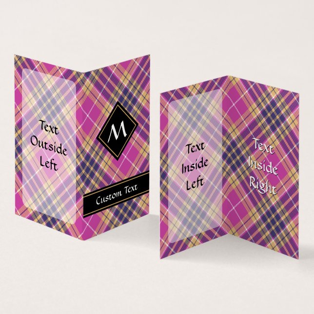 Pink, Gold and Blue Tartan Business Card (Inside and Outside)