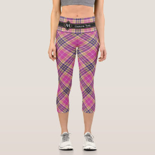 Pink, Gold and Blue Tartan Capri Leggings