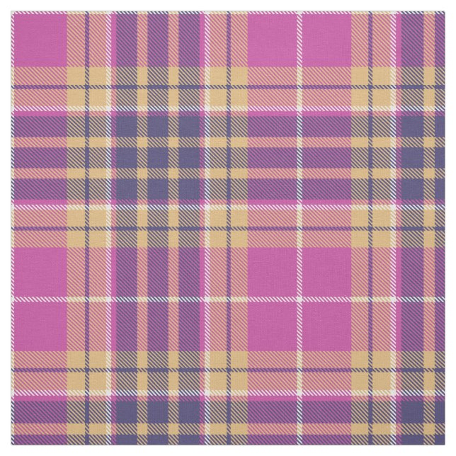 Pink, Gold and Blue Tartan Fabric (Swatch)