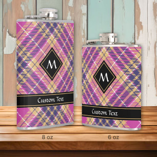 Pink, Gold and Blue Tartan Hip Flask