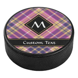 Pink, Gold and Blue Tartan Hockey Puck