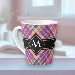 Pink, Gold and Blue Tartan Latte Mug