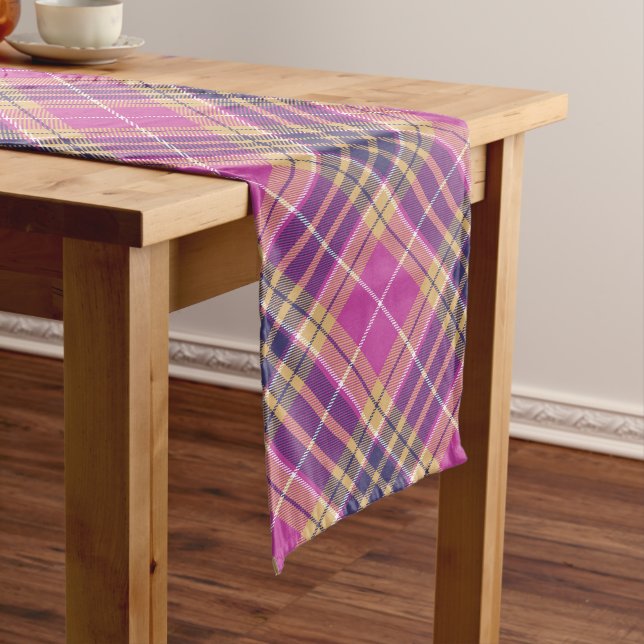 Pink, Gold and Blue Tartan Long Table Runner (In Situ)