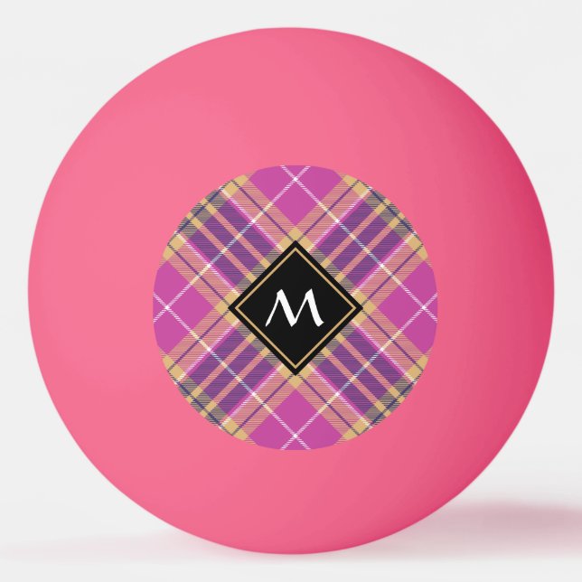Pink, Gold and Blue Tartan Ping Pong Ball (Front)