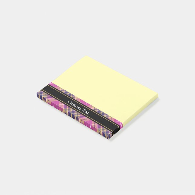 Pink, Gold and Blue Tartan Post-it Notes (Angled)