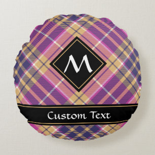 Pink, Gold and Blue Tartan Round Cushion