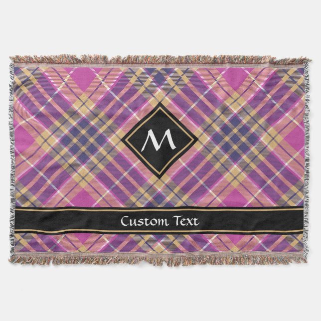 Pink, Gold and Blue Tartan Throw Blanket (Front)