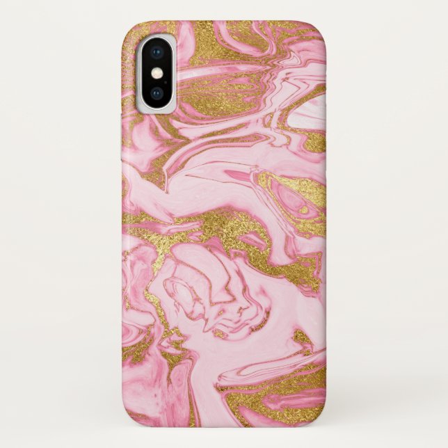 Pink, Gold and White Marble Elegant Modern Case-Mate iPhone Case (Back)