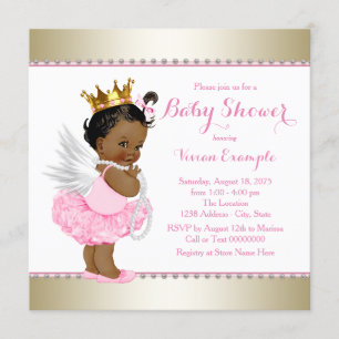 Pink Gold Angel Baby Girl Shower Invitation
