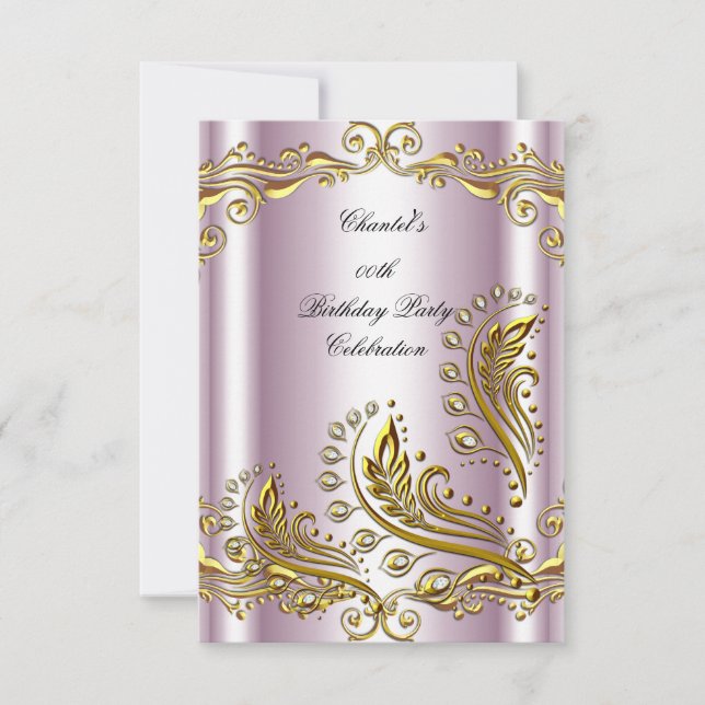 Pink Gold Any Age Elegant Birthday Party Floral Invitation (Front)