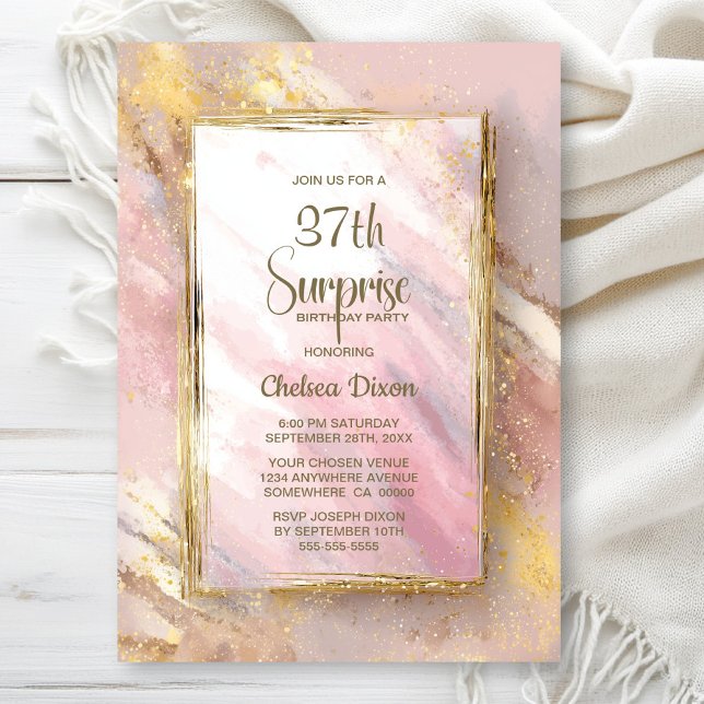 Pink Gold Any Age Surprise Birthday Party Invitation (Creator Uploaded)