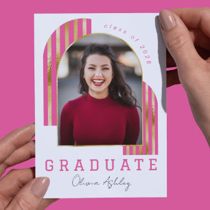 Pink Gold Arch Photo Graduation Invitation