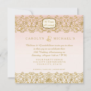 Pink Gold Art Deco Nouveau 50th Anniversary Party Invitation