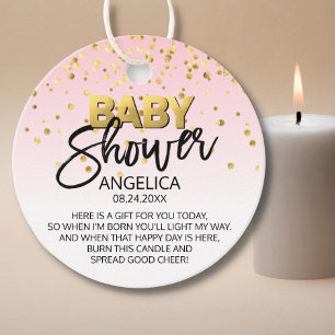 Pink Gold Baby Shower Candle Votive Favour Tags