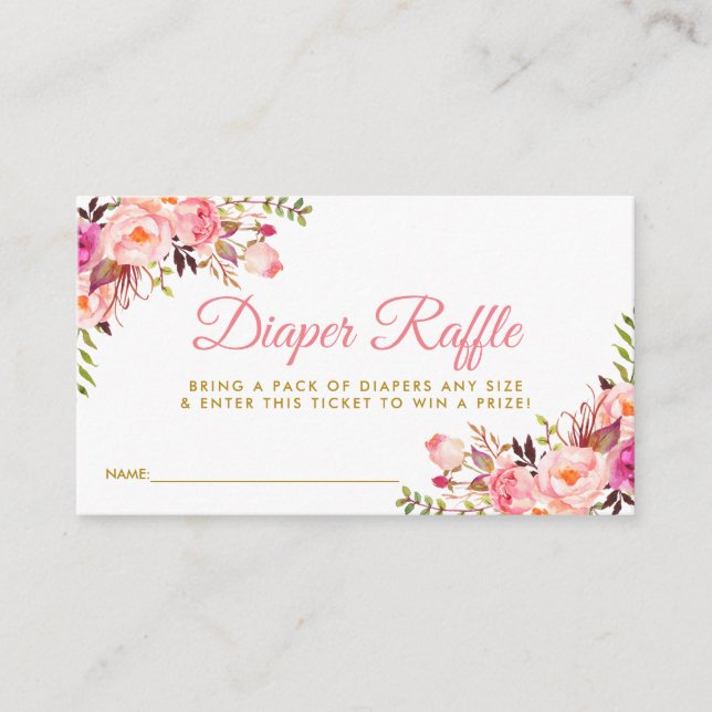 Pink Gold Baby Shower Diaper Raffle Ticket Card (Front)
