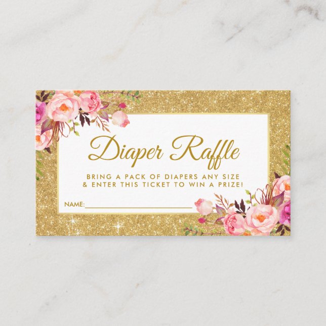 Pink Gold Baby Shower Diaper Raffle Ticket Card GG (Front)