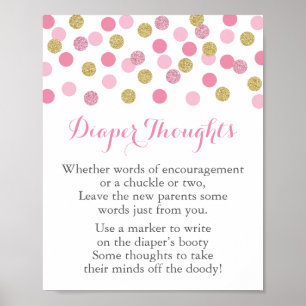 Pink & Gold Baby Shower Diaper Thoughts Game Sign