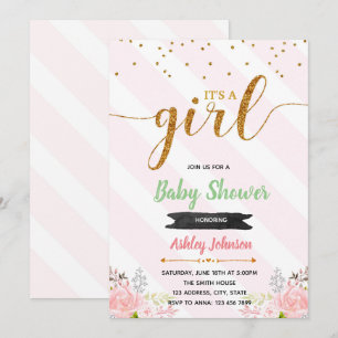 Pink gold baby shower invitation