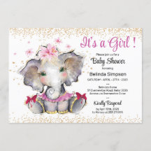 Pink Gold Baby Shower Invitation Baby Elephant