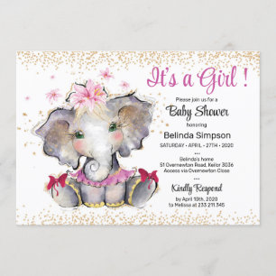 Pink Gold Baby Shower Invitation Baby Elephant