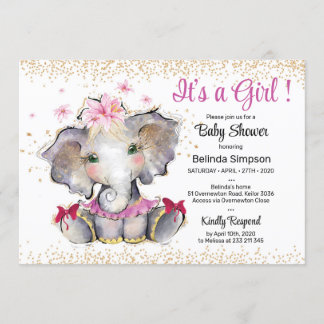 Pink Gold Baby Shower Invitation Baby Elephant