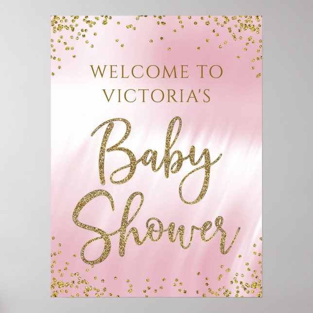Pink Gold Baby Shower Welcome Sign (Front)