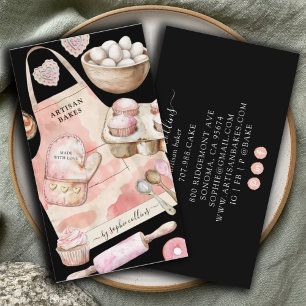 Pink Gold Baker Watercolor Baker Pastry Chef Black Business Card