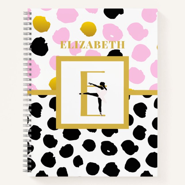 Pink Gold Ballerina Ballet Girls Dance Monogram Notebook (Front)
