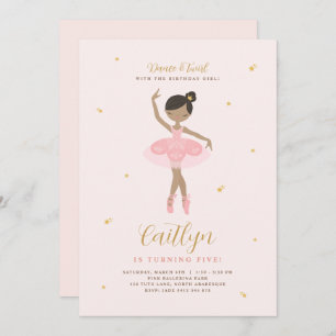 Pink & Gold Ballerina Birthday Invitation