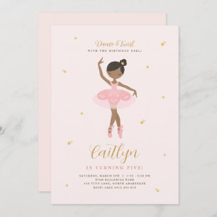 Pink & Gold Ballerina Birthday Invitation