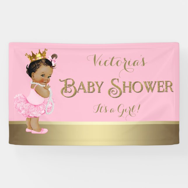 Pink Gold Ballerina Tutu Pearl Baby Shower Banner (Horizontal)