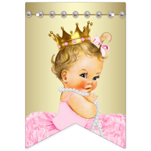 Pink Gold Ballerina Tutu Pearls Girl Baby Shower Bunting