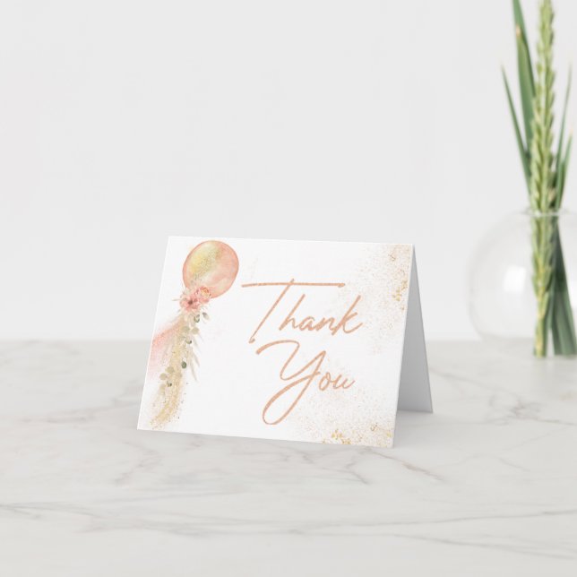 Pink Gold Balloon Eucalyptus greenery thank you  Card (Front)