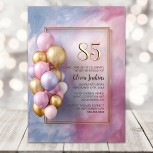 Pink Gold Balloons 85th Birthday Party Invitation