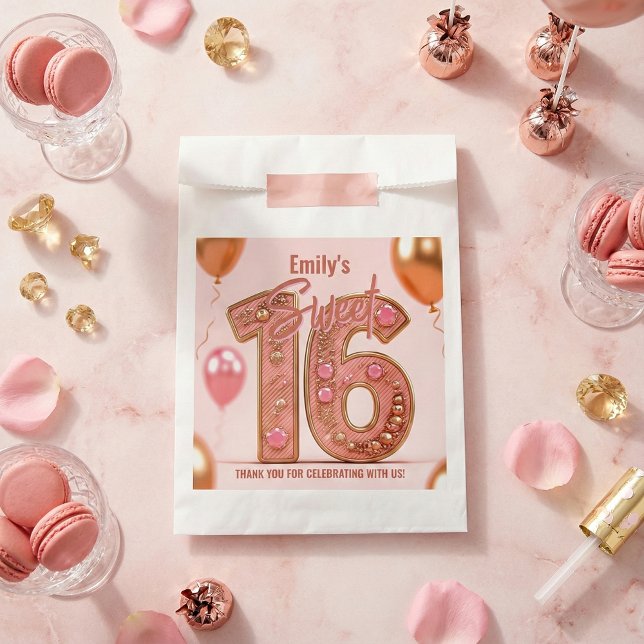 Pink Gold Balloons Glam Sweet 16 Birthday Party Favour Bags (Creator Uploaded)