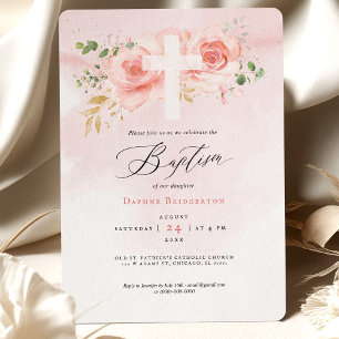 Pink & Gold Baptism Invitation Roses