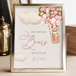 Pink Gold Bear Balloons Guess How Many Bears Sign