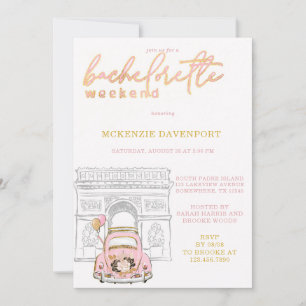 Pink Gold Black Car Bachelorette Weekend Invitation