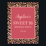 Pink Gold Black Leopard Print Girl's Sweet 16<br><div class="desc">Girl's 16th birthday party welcome banner/sign with pink and black leopard print on a brown/gold background. Text is a cute handwritten script font but is customizable if you want to change it.  Contact us for help with customizations or to request matching products.</div>