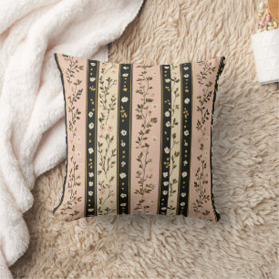 Pink Gold Black Stripes Florals Cushion