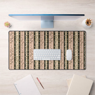 Pink Gold Black Stripes Florals Vintage Desk Mat