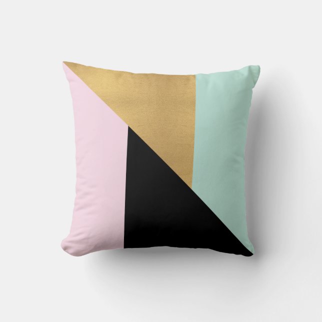 Pink Gold Black & Teal Modern Throw Pillow (Front)