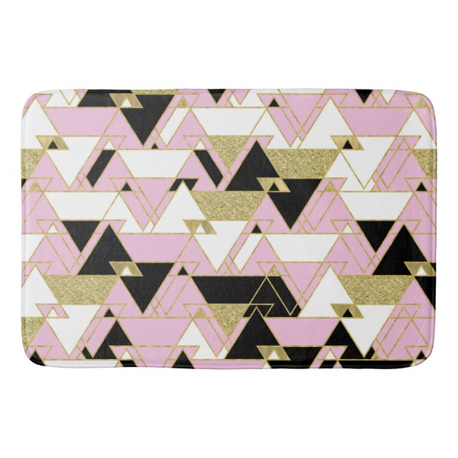 Pink Gold Black White Boho Glam Triangles Pattern  Bath Mat (Front)