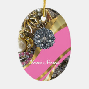 Pink & gold bling ceramic tree decoration