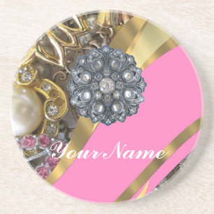 Pink & gold bling coaster