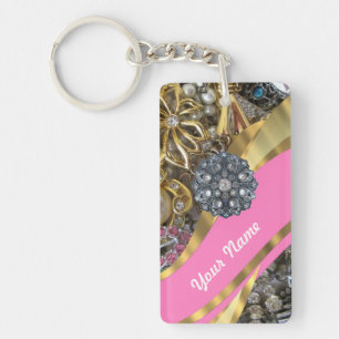 Pink & gold bling key ring