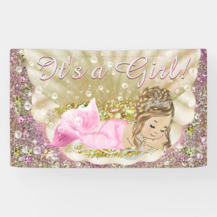 Pink Gold Blonde Mermaid Baby Shower Banner